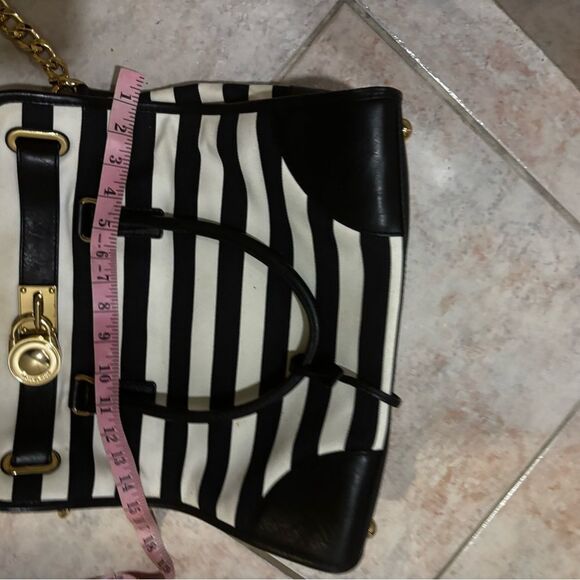 MICHAEL KORS handbag HAMILTON LARGE purse BLACK WHITE STRIPED TOTE shoulder BAG - Picture 11 of 11
